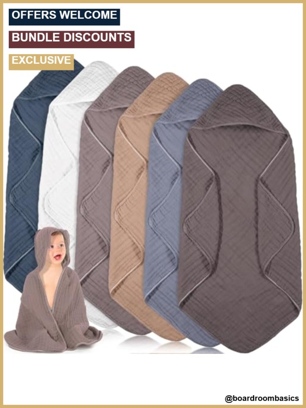 Muslin Hooded Baby Towels Cotton 6 Pc Set Soft Absorbent Bath Towel